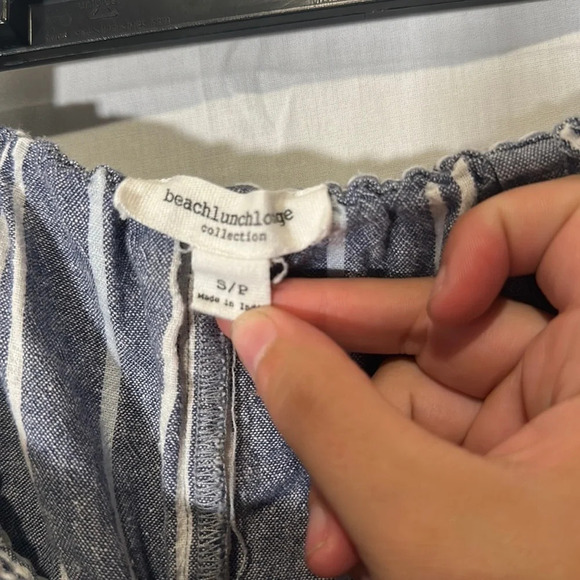 blue & white striped beachlunchlounge linen blend wide leg capris size small - Picture 4 of 5